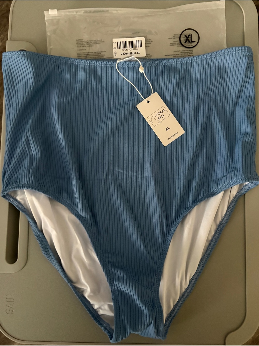 NWT Coral Reef Manava Swim Wave bottom High-Waist Ribbed Bikini Bottom Blue, XL